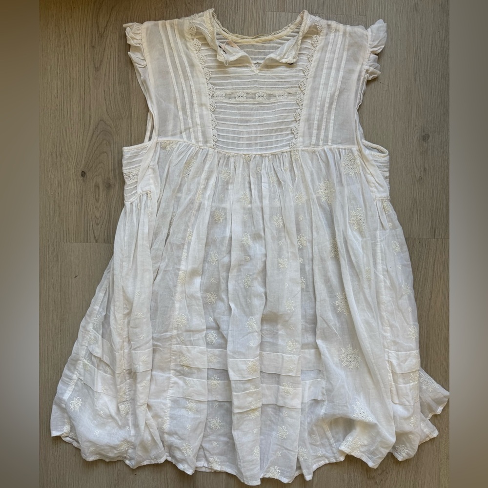 Free People Nobody Like you White Ivory Embroidered Cotton Boho Dress Size Small - Picture 8 of 13